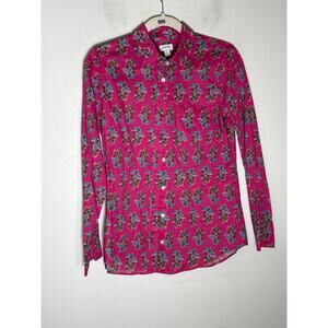 J. Crew Fushia Floral Long Sleeve Button Up Cotton Shirt Sz S
